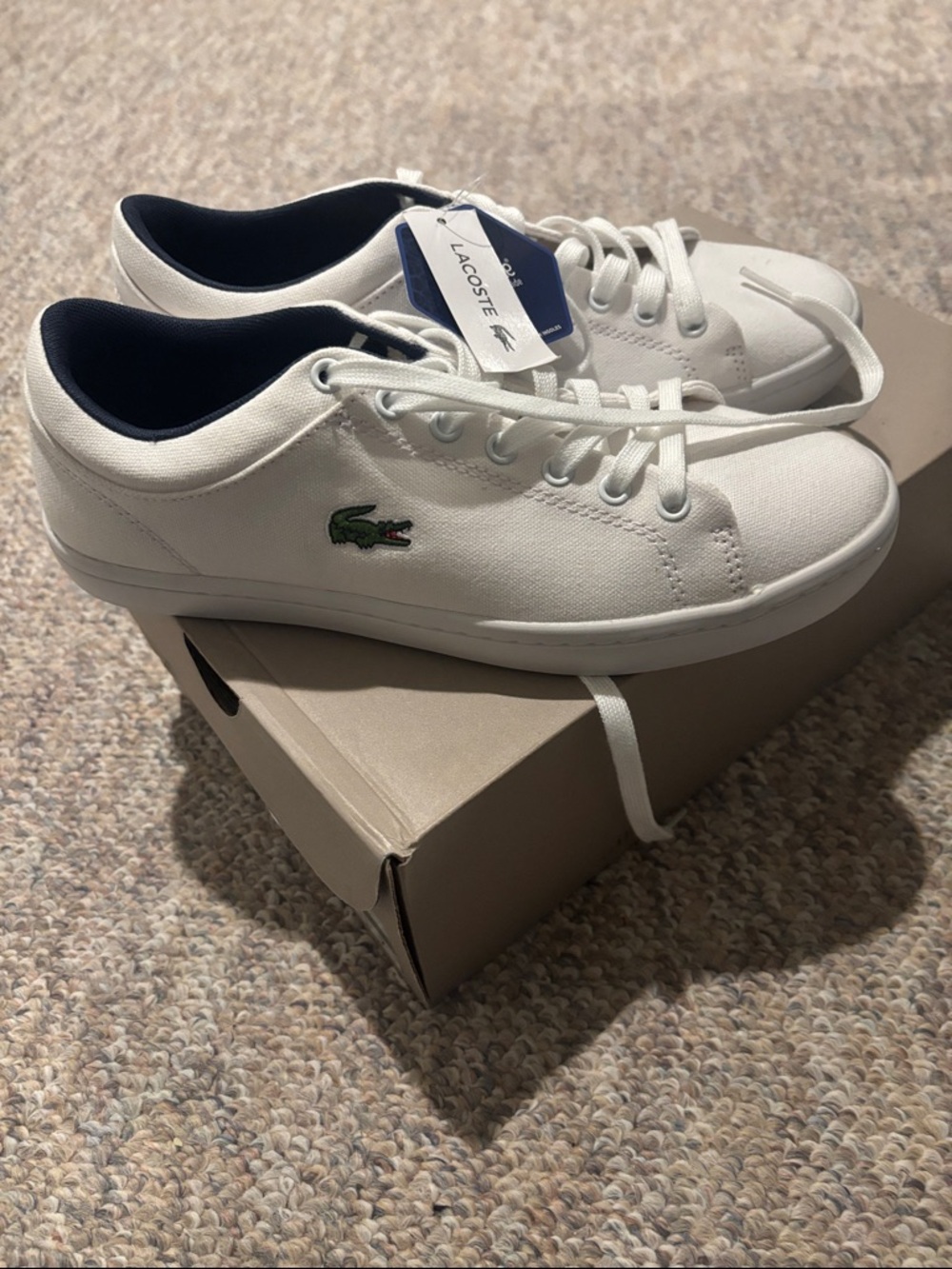 Lacoste Men's White Low-Top Canvas Sneakers with Navy Interior
